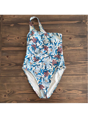 Old Navy One Shoulder Swimsuit Womens M Blue Floral One Piece